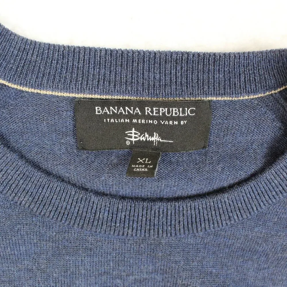 Banana Republic Wool Sweater Mens XL Blue Merino Italian Baruffa Preppy Office